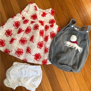 Baby Valentine’s Day dress and Christmas sweater romper